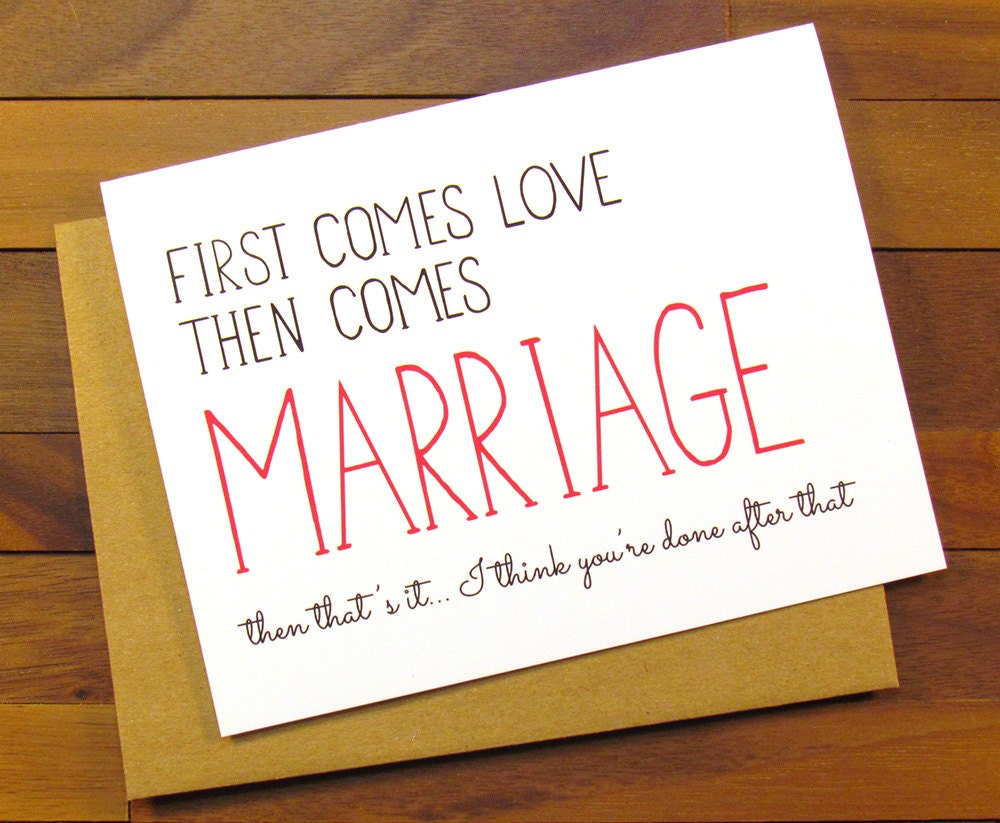 Funny Wedding Card Funny Marriage Card First Comes Love 6564