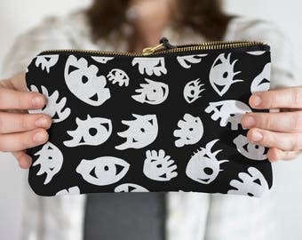 Black and White Pencil Case, Black and White Pencil Bag, Pencil Pouch, Zipper Pouch, Cosmetic Pouch, Makeup Bag, Brush Bag, Fabric Pencil