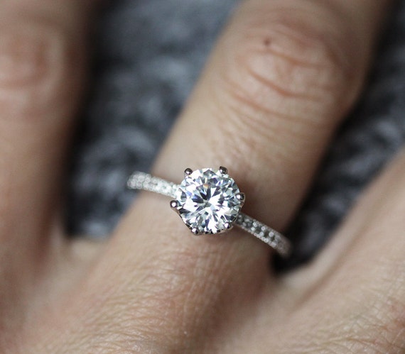 Moissanite and Diamonds Engagement Ring Prong Engagement