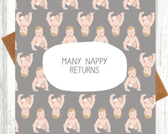 Funny New Baby Card - Many Nappy Returns - funny card for new parents - new mum card - new dad card - new parents card