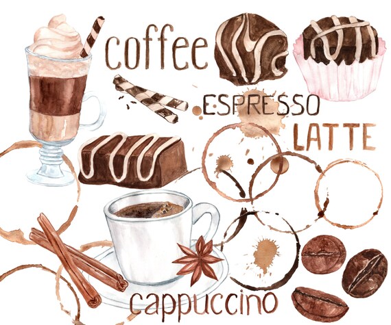 Watercolor coffee clipart: SWEETS CLIPART Coffee