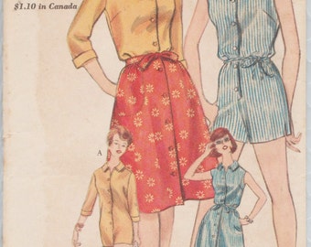 Vogue 5282 / Vintage 60s Sewing Pattern / Romper Jumpsuit Playsuit And Skirt / Size 16 Bust 36
