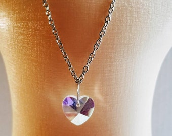 Doll size necklace. Clear Heart crystal necklace.