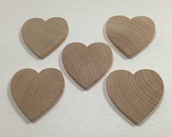 2-1/2" Wood Hearts - Set of 5 - Unfinished Wood Hearts - 1/4" Thick - Wooden Hearts