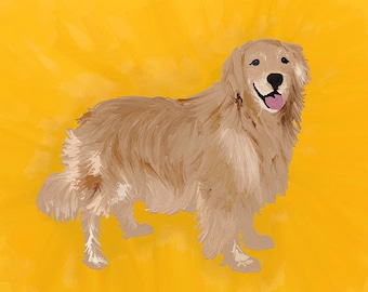 Art print of digital painting - Fylgia spirit portrat, honey golden retriever painting, canine spirit, spiritkeeping art
