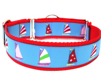 Summer Dog Collar 1.5" Nautical Dog Collar Sailboats
