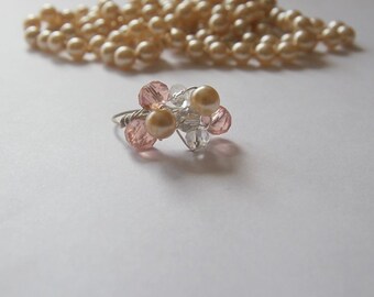 Gem & Pearl Cluster Ring with Earrings