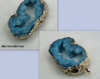 Druzy drusy Geode Pendant Gemstone Focal Bead Gold Electroplated Dipped (ABC-19-24)