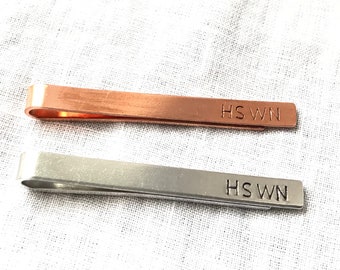 Hand Stamped and Personalised Tie Clip Standard 6cm Size Aluminium or Copper Fab Gift Wedding Gift for Groom, Usher, Best Man Gift