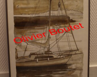 Peinture " Le Bateau " Oeuvre original 40 x 50 cm Olivier BOUTET