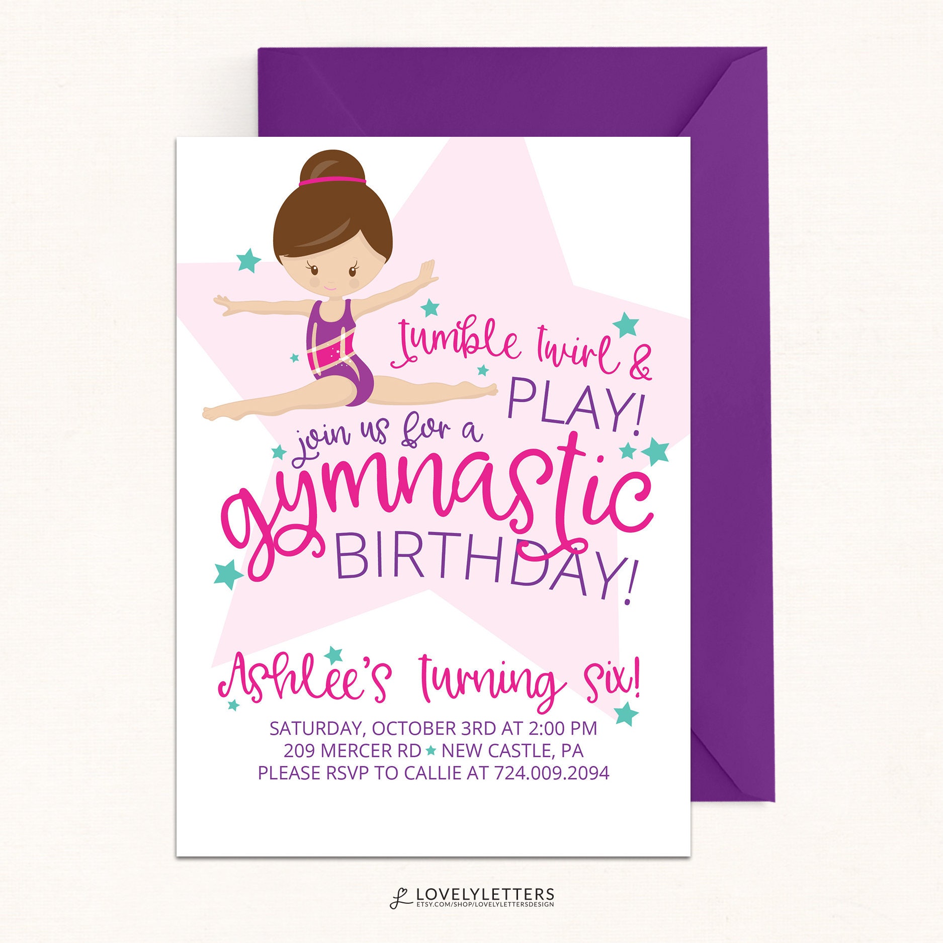 Gymnastics Invitation / Gymnastic Birthday Invitation