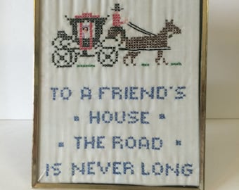 Friends Quote Cross-Stitched Wall Art Framed
