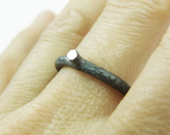 Hammered oxidized sterling silver ring