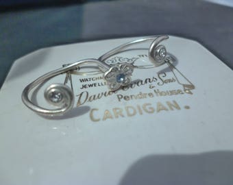 Unique sparkly silver 2 finger ring - 925 - sterling silver - CZ - blue topaz - UK O - US 7.25