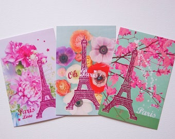 Set of three Paris Eiffel Tower 10 x 15 cm without envelope