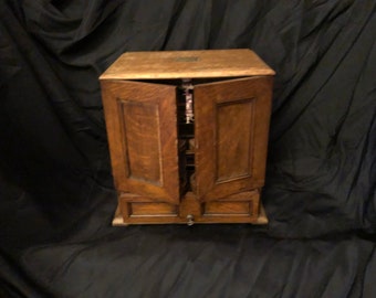 Wooden Oak Box Tantalus Lock Key Brass Handles Plates