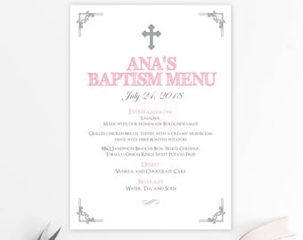 Menu bautizo chica, menu imprimible, baptism menu, menu cards, digital file, bautizo, comunion, fiesta, silver baptism BFC02