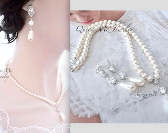 Pearl necklace and earrings set, Swarovski pearl jewelry set, BEST SELLER, Brides pearl jewelry set, Wedding jewelry set, Bridal jewelry