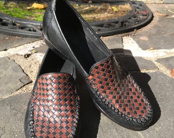 Cole Haan Woven Black/Brown Leather Loafers