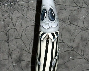 Hand Painted Halloween Ghoul/Ghost Gourd Ornament - Halloween Decor - Home Decor - Original Design - Tole Painting - Decorative Painting