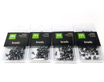 Mini Pewter Brads, pewter circle studs, 100 count, Scrap-booking, Craft Supplies, Paper Art, Pinwheel, Card Making, Making Memories