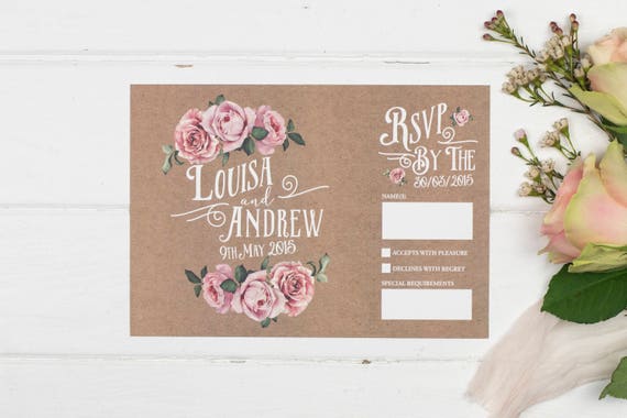Rustic Wedding Invitation - A5 Kraft Rustic Rose