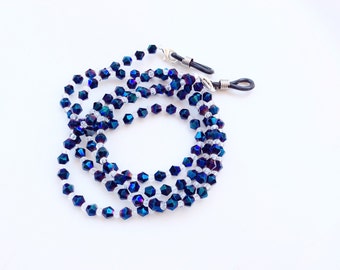 Eyeglasses holder chain blue/purple crystals beads beautiful eyeglasses neck chain N13