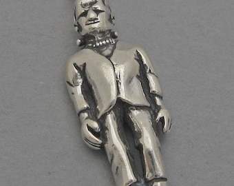 Sterling Silver 925 Charm Pendant 3D FRANKENSTEIN Halloween Monster 3051