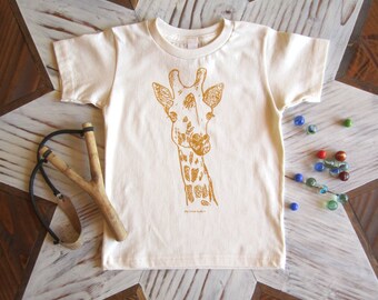 Organic Cotton Toddler Shirt - Screen Printed American Apparel kids T shirt - Giraffe Illustration - Eco Friendly - Handmade (You pick size)