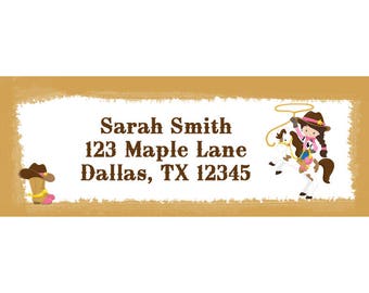 30 Personalized Return Address Labels - Cowgirl Labels - Western Address Labels - Cowgirl Birthday Party