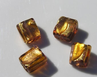 Topaz and Gold Foil Venetian Glass Square Beads 2