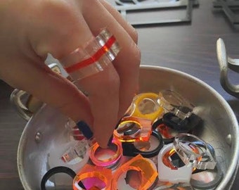 Laser Cut Acrylic Stackable RING Set, Perspex Jewelry, Neon Geometric Rings Set of 3 | Set of 5