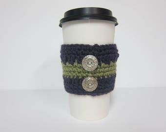 Coffee Cozies, Crocheted Cozies, Button Cozies, Coffee Cup Sleeve, Cozy for Cup, To Go Cup Cozy, Reusable Cup Cozies, Purple Cup Cozy