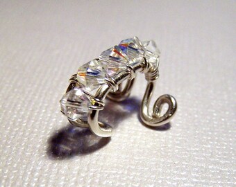 Wedding Ear Cuff - Sterling Silver with Swarovski Crystals Bridal Ear Cuffs Bridesmaids Jewelry
