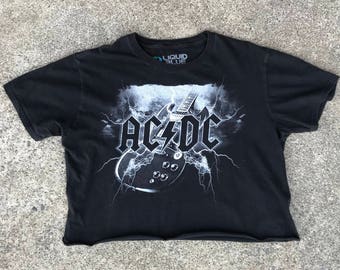 Women's ACDC Distressed Guitar/Thunder Black Crop Top