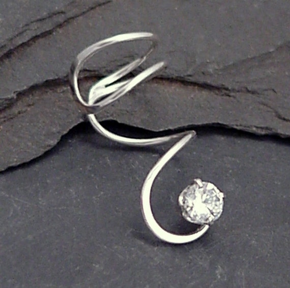 Sterling CZ Ear Cuff SPIRAL SPARKLE Handcrafted Silver