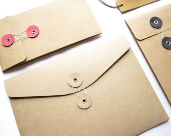 String & Button Kraft Envelopes。Brown Kraft Envelope。Kraft Paper Pocket。Portfolio Folder。String and Tie Pocket Folder