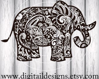 Zentangle Elephant SVG - dxf - fcm - eps - ai -png - Cut File - Silhouette - Cricut -Scan N Cut -Doodle Elephant SVG - Mandala Elephant