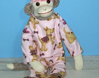 Girl Rockford Red Heel ,Sock Monkey, Pink Hair Puppy Dog Pajamas, with Slippers Hand Made