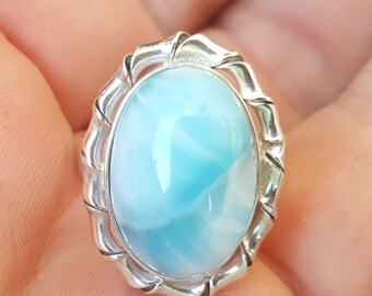 blue LARIMAR stone 925 sterling silver RING size 9 (AN-3)