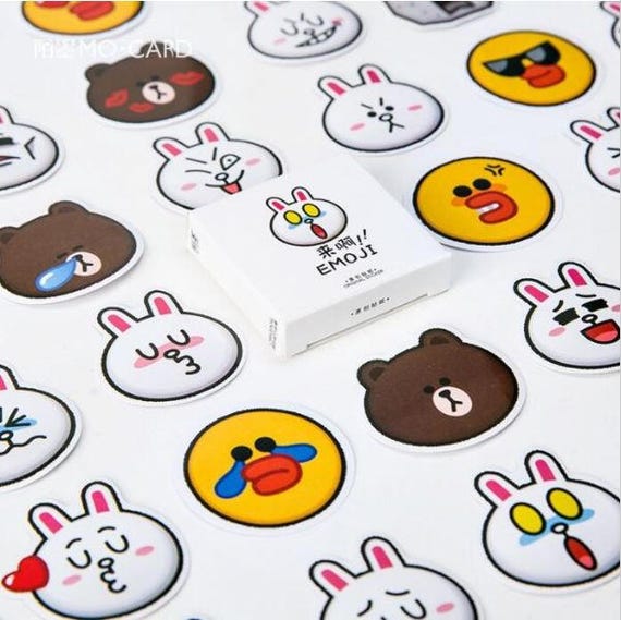 45 Pc Set Cute Emoji Animals Mini Stickers Kawaii Stickers