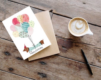Printable Birthday Card, Printable Card, Birthday Printable, Dog With Balloons, Card For Her, Digital Download, Custom, Best Friend Gift