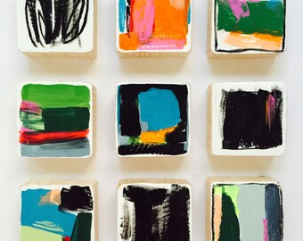 Original Painted Wood Block Wall Art - Abstract Painting Modern Wall Sculpture - Commercial Art Installation