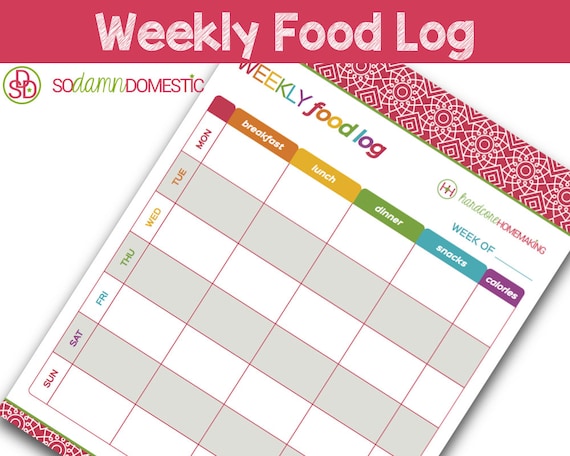 Weekly Food Log Diet Diary Printable Planner Letter Size