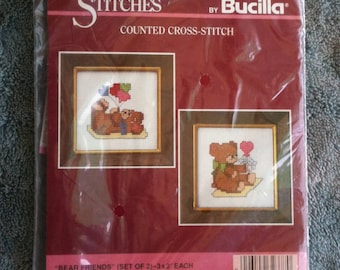 Bucilla Counted Cross Stitch Kit Bear Friends Gallery of Stitches Nursery Decor Babys Room h3