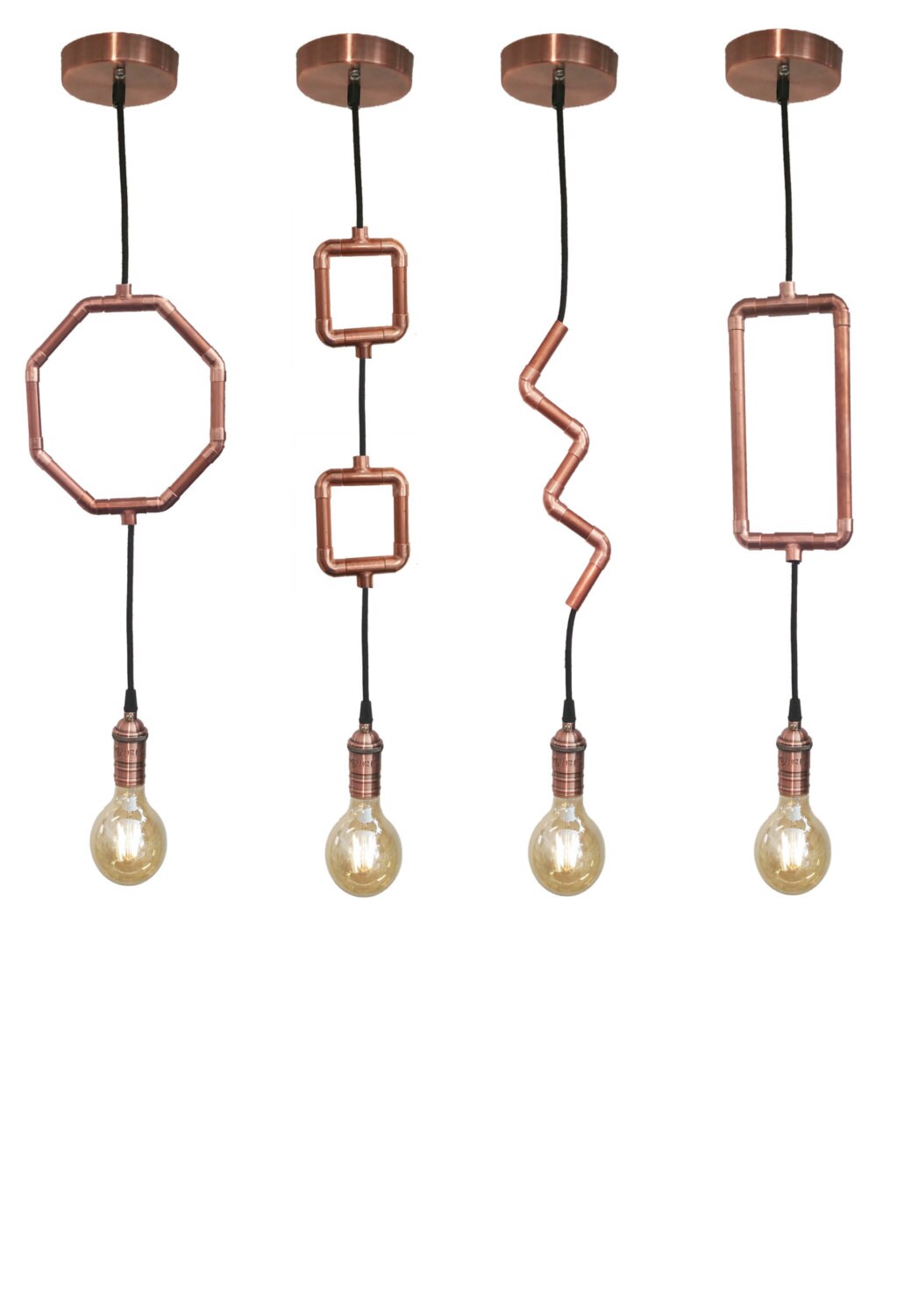 Industrial Copper Pipe Pendant Light Unique Modern Geometric