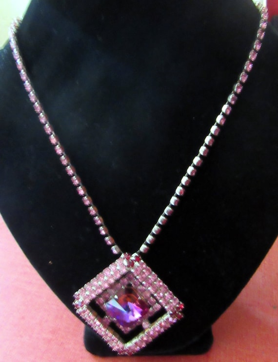 Pink Rhinestone necklace 1960's made in Czechoslovakia