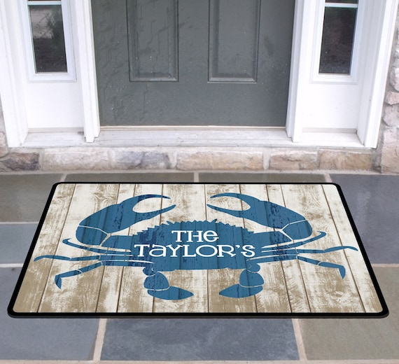 Personalized Rustic Crab Door Mat Beach House Doormat Wedding