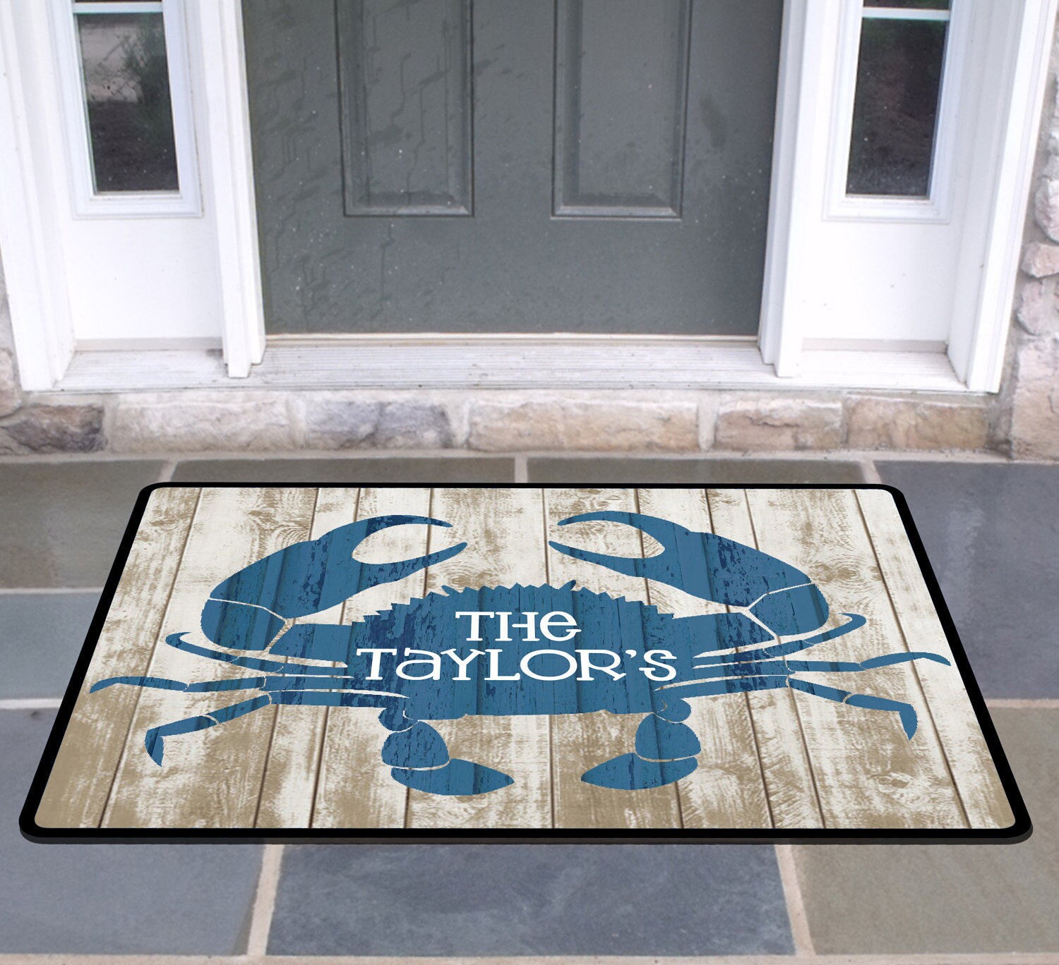 Personalized Rustic Crab Door Mat Beach House Doormat Wedding