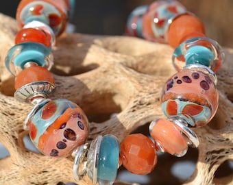 SUBTLE SOUTHWEST- Handmade Lampwork, Aventurine and Sterling Silver Bracelet